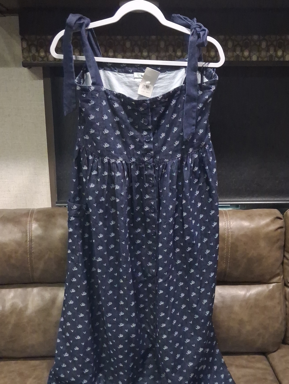 Denim Tie-Shoulder Button-Front Sun Dress